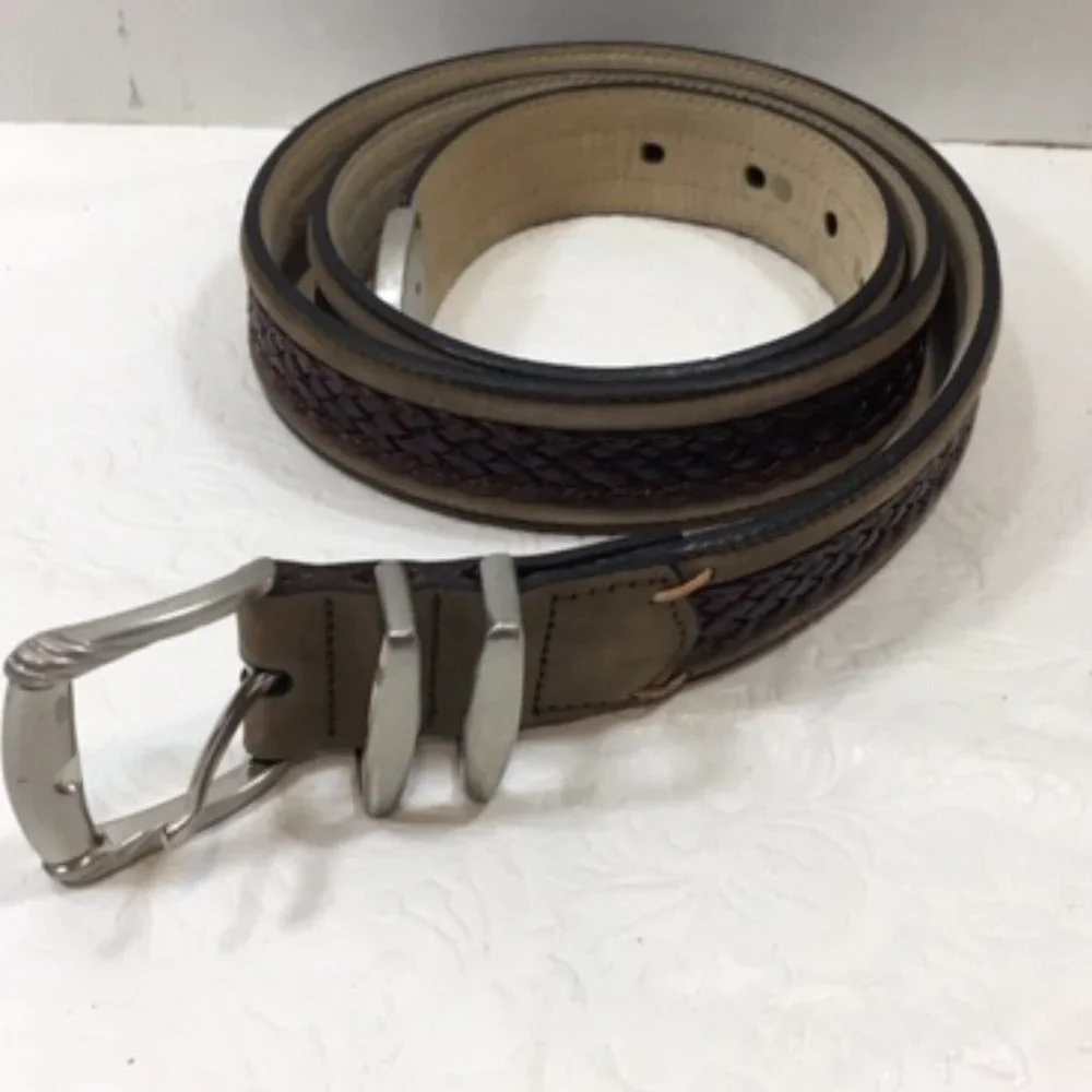 Tommy Bahama Brown Braided Leather Belt Size 38 Made in Spain